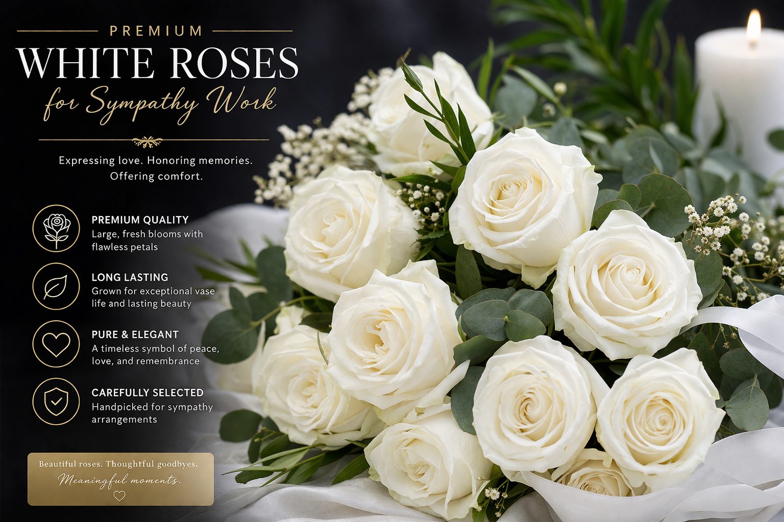Premium white roses for sympathy work